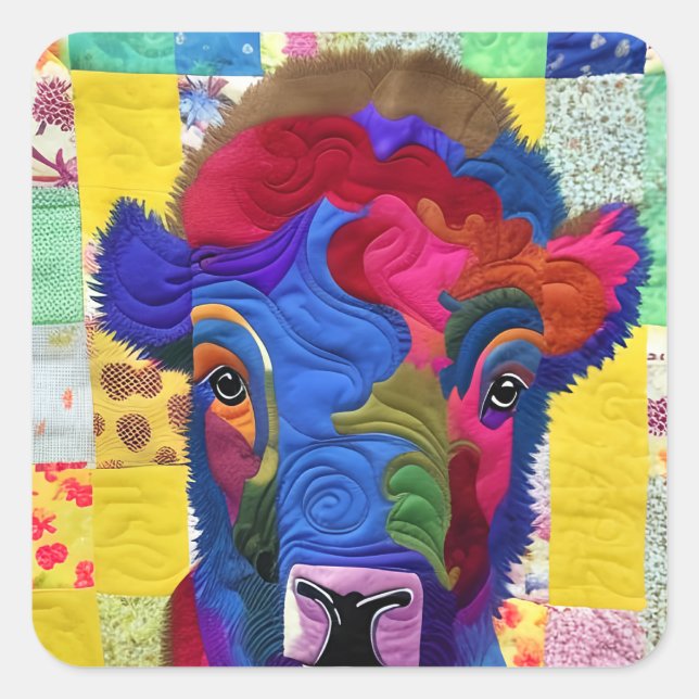 Little Baby Bison Quilt Like Design Square Sticker (Front)
