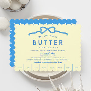 Little Baby Butter Blue Bow Baby Shower Invitation