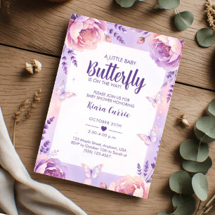 Little Baby Butterfly Purple Lavender Baby Shower  Invitation