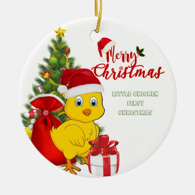 Little Baby Chicken Christmas Ceramic Tree Decoration (Front)