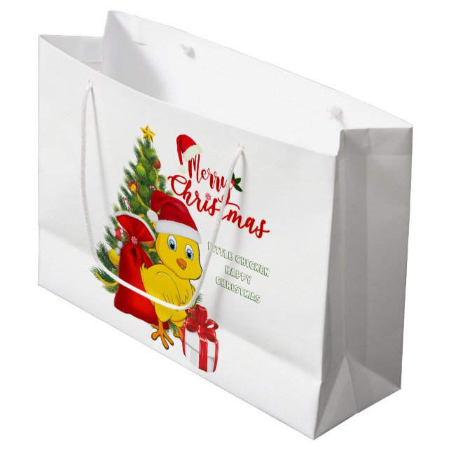 Little Baby Chicken Christmas Large Gift Bag (Front Angled)