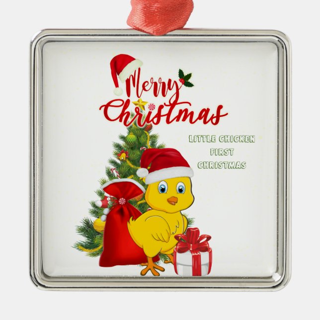 Little Baby Chicken Christmas Metal Tree Decoration (Front)