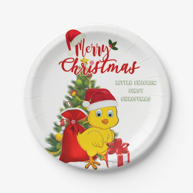 Little Baby Chicken Christmas Paper Plate (Front)