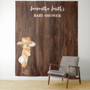 Little Baby Cowboy Western Baby Shower Backdrop Tapestry