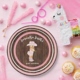 Little Baby Cowgirl Western Pink Baby Shower Paper Plate