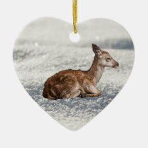 Little Baby Deer in Snow Ceramic Tree Decoration