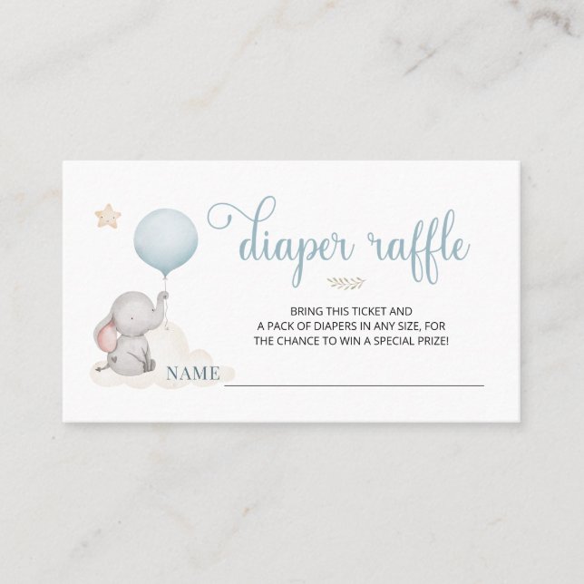 Little Baby Elephant Baby Shower Diaper Raffle Car Business Card (Front)