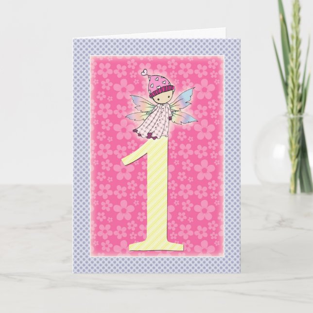 Little Baby Fairy First Birthday Greeting Card (Front)