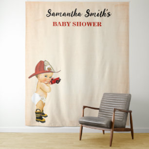 Little Baby Firefighter Baby Shower Backdrop Tapestry
