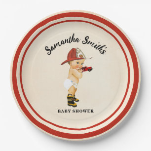 Little Baby Firefighter Baby Shower Square Paper Plate