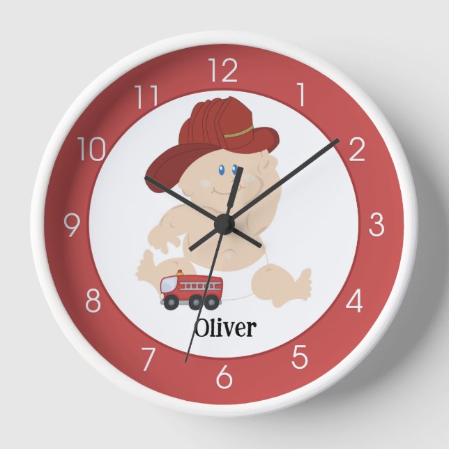 Little Baby Firefighter Personalised Wall Clock (Front)