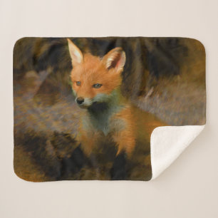 Little Baby Fox Cub Portrait Sherpa Blanket