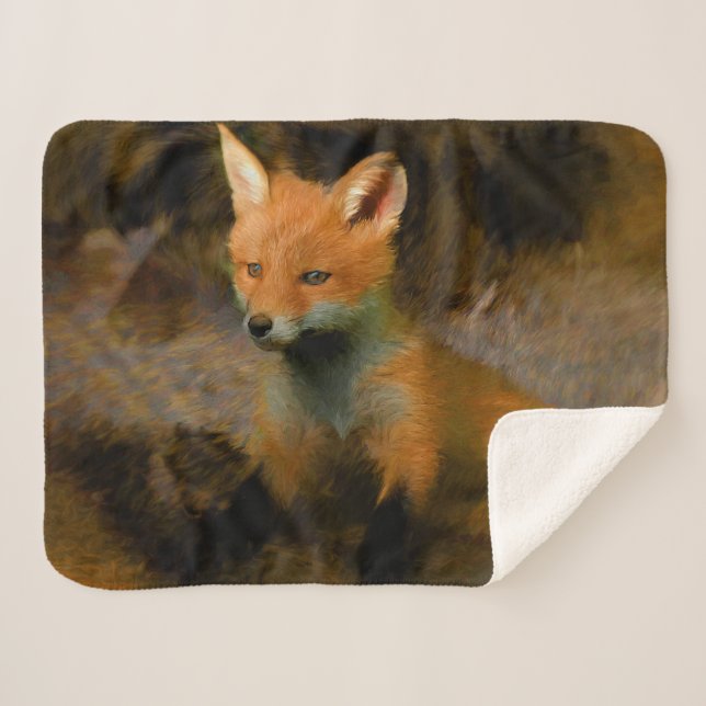 Little Baby Fox Cub Portrait Sherpa Blanket (Front (Horizontal))