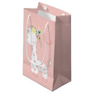 Little Baby Giraffe With Floral Crown Pastel Pink Small Gift Bag