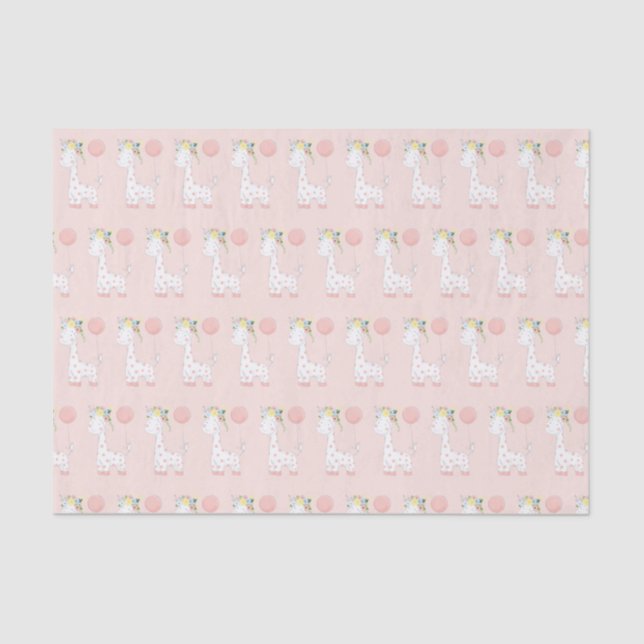 Little Baby Giraffe With Pink Floral Crown Pattern Tissue Paper (Front)