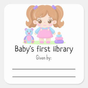 Little baby girl - Baby's first library Square Sticker