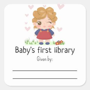 Little baby girl - Baby's first library Square Sticker