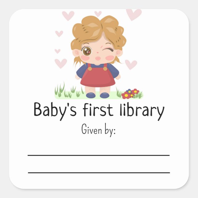 Little baby girl - Baby's first library Square Sticker (Front)