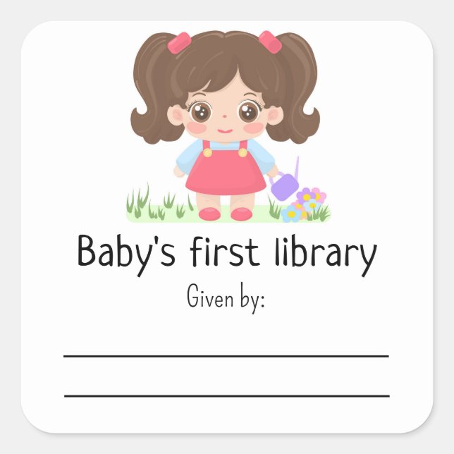 Little baby girl - Baby's first library Square Sticker (Front)