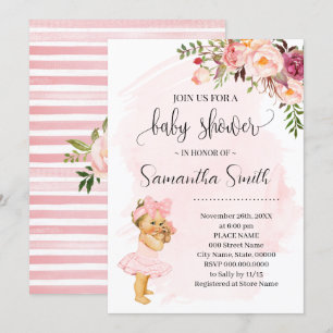 Little Baby Girl Pink Flowers Baby Shower Invitation