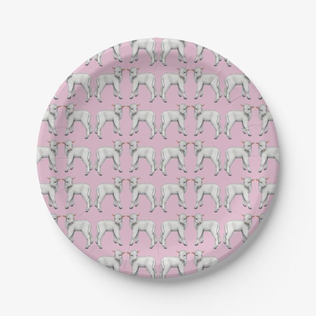 Little Baby Lamb Pink Paper Plates (Front)