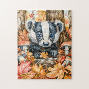 Little Badger in Autumn Leaves Jigsaw Puzzle