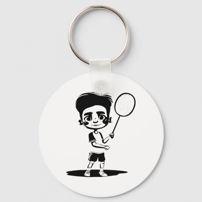 Little Badminton Boy Racket Sports Shuttle  Key Ring (Front)