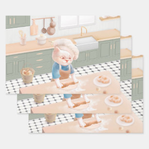 Little Baker Cat: Cosy Morning Kneading Art Wrapping Paper Sheet