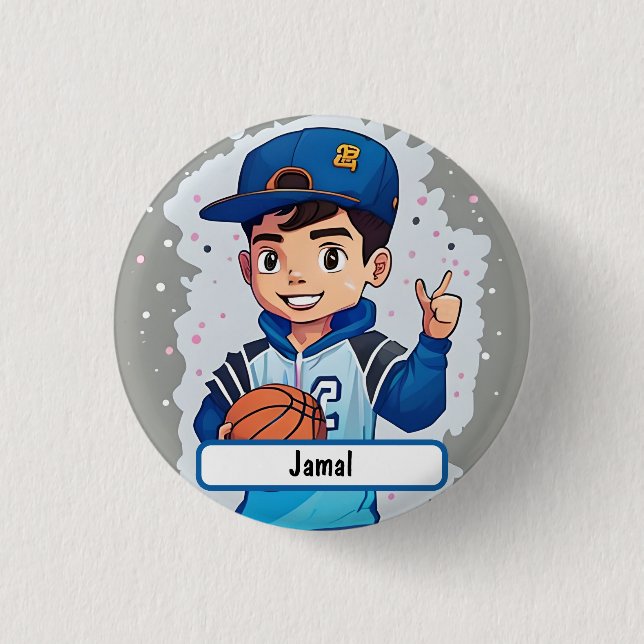 Little Baller Button With Custom Nametag (Front)