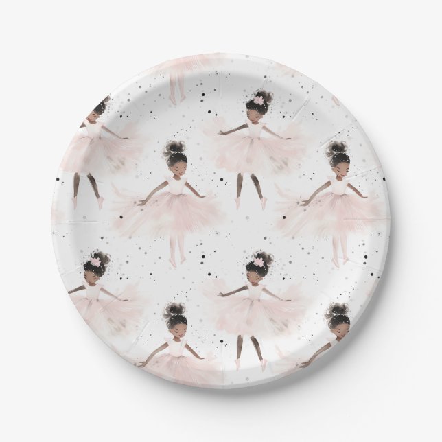 Little Ballerina #6 - Black Girl Paper Plate (Front)