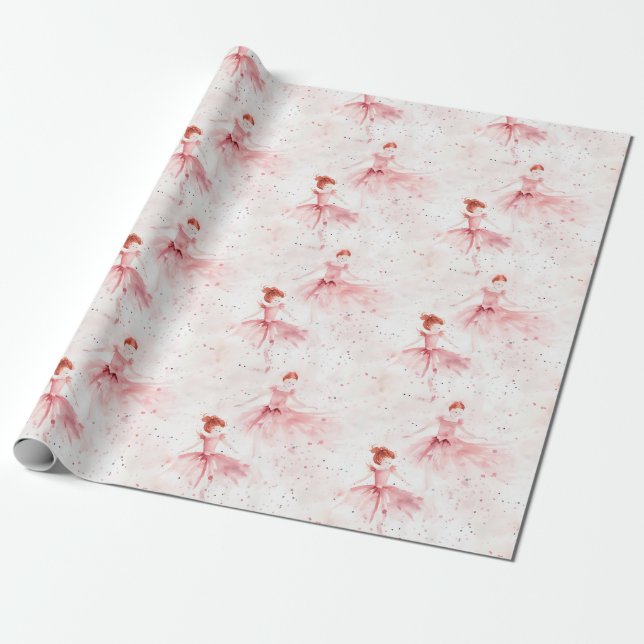 Little Ballerina #8 - Read Head Girl Wrapping Paper (Unrolled)