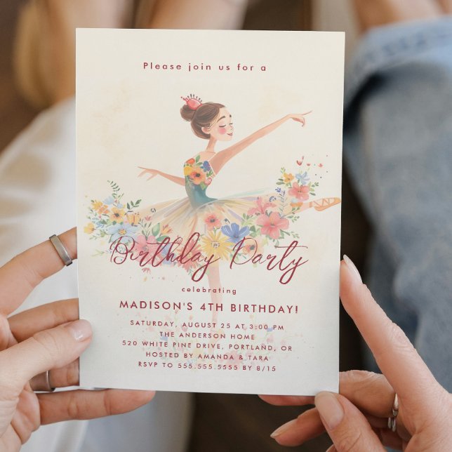 Little Ballerina and floral Birthday Party  Invitation (Creator Uploaded)
