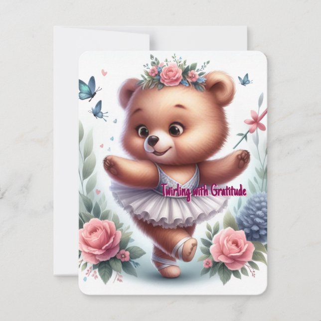 Little Ballerina Bear Birthday Thank-You Card (Front)