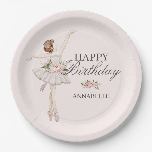 Little Ballerina Birthday Plates Party Decor  (Front)