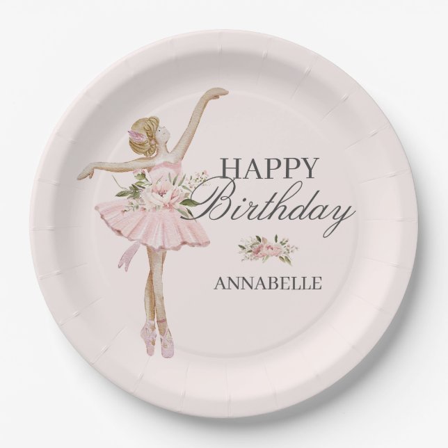 Little Ballerina Birthday Plates Party Decor  (Front)