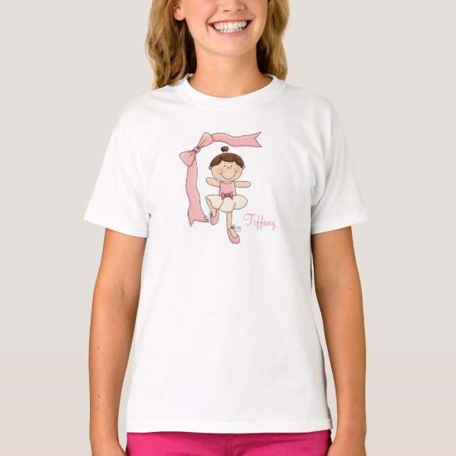 Little Ballerina (Brown Hair) Kids T-Shirt (Front)