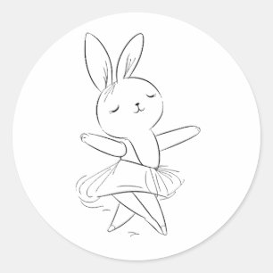 Little ballerina, dancing rabbit, black and white classic round sticker