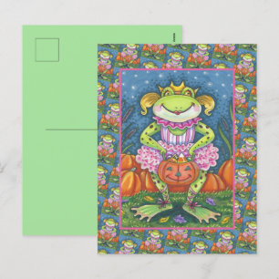 LITTLE BALLERINA FROG TRICK OR TREATING IN TUTU HOLIDAY POSTCARD