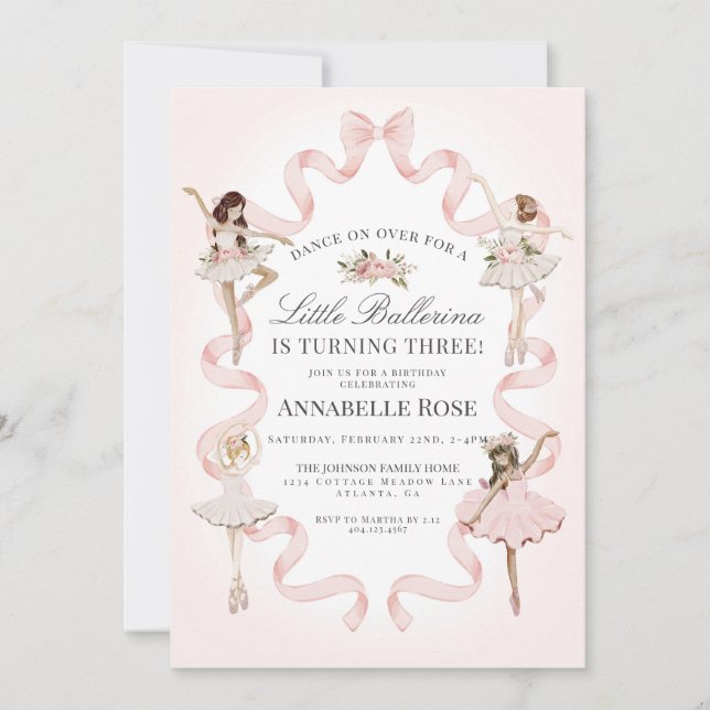 Little Ballerina Girl Ballet Birthday Invitation (Front)