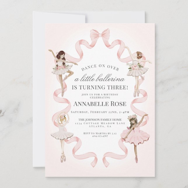 Little Ballerina Girl Ballet Birthday Invitation (Front)