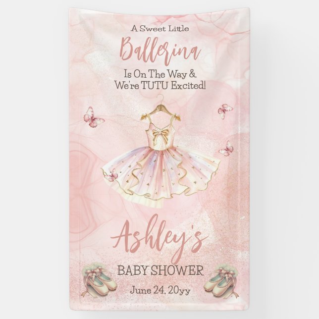 Little Ballerina Is On The Way Tutu Baby Shower Banner (Vertical)