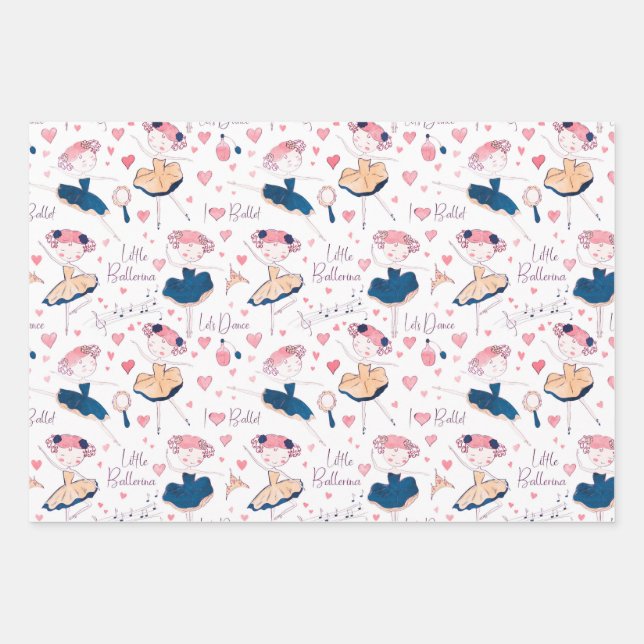 Little Ballerina on white Wrapping Paper Sheet (Front)