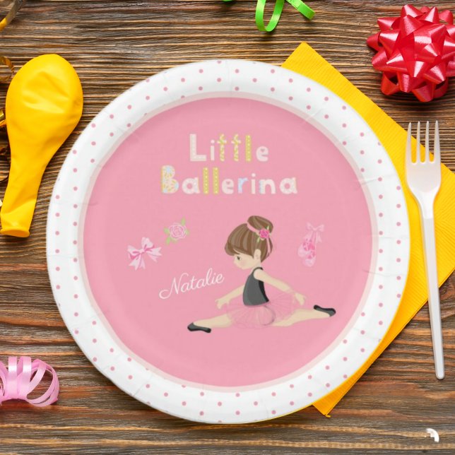 Little Ballerina Pink Ballet Girls Name Party Paper Plate (Creator Uploaded)