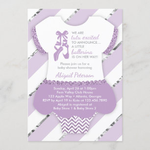 Little Ballerina Shower Invite, Tutu, Faux Glitter Invitation
