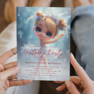 Little Ballerina White and Blue Birthday Party Invitation