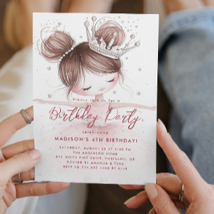 Little Ballerina with Crown Pink Birthday Party Invitation
