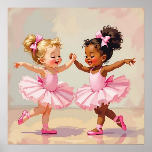 Little Ballerinas Dancing Cute Illustration Poster (Front)