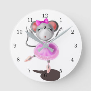 Little Ballet Dancer Mouse - Your Colour / Text Round Clock