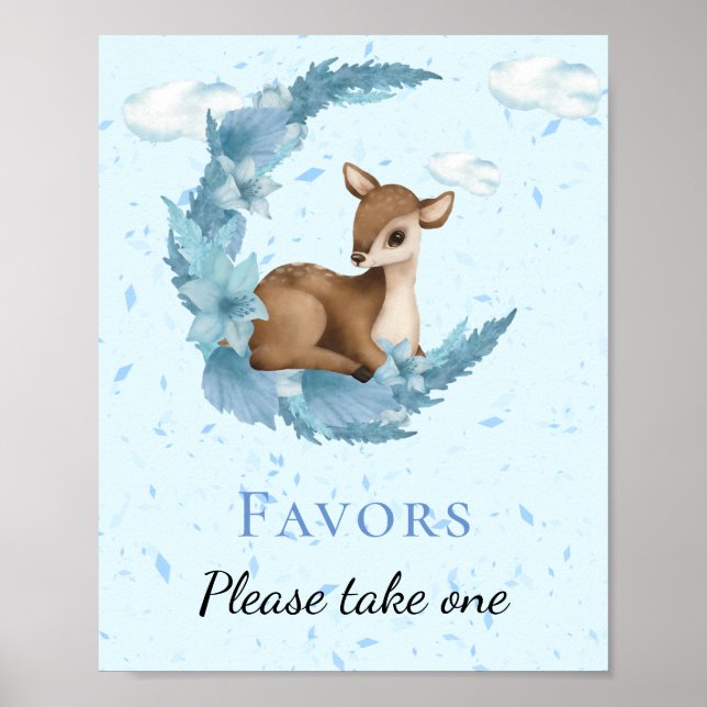 Little Bambi Blue Flowers Clouds Dust Favours Sign (Front)