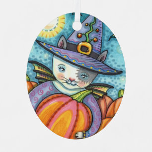 LITTLE BAT CAT KITTEN, CUTE & COLORFUL HALLOWEEN METAL TREE DECORATION